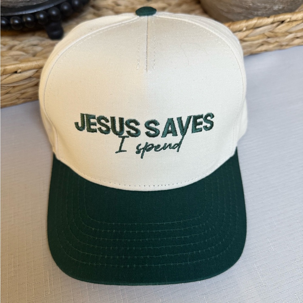 Green and White Embroidered Cap